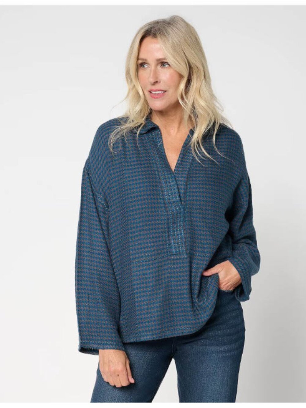 Peace Love World Boheme Houndstooth Twill Popover - Size 1X
